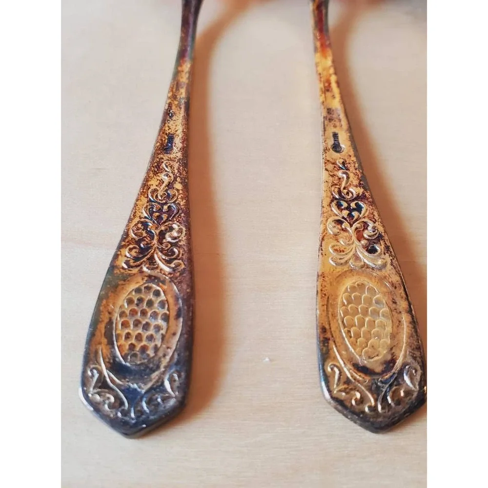 Set of 6 Spoons Elegant Design Silver Gold Tarnished With Box New